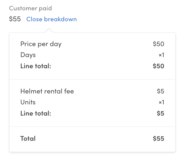 Helmet fee in booking breakdown in Sharetribe Console